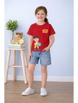MALKIAT - Girls Red Number Fun Time Printed Cotton T-shirt