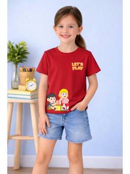 MALKIAT - Girls Red Fun With Numbers Printed Cotton T-shirt