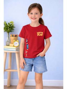 MALKIAT - Girls Red Pencil Power Printed Cotton T-shirt