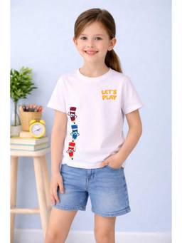MALKIAT - Girls White Pencil Power Printed Cotton T-shirt