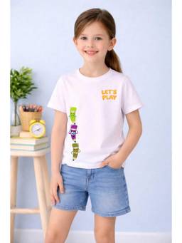 MALKIAT - Girls White Color Fun Crew Printed Cotton T-shirt
