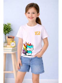 MALKIAT - Girls White Savage Kitty Printed Cotton T-shirt