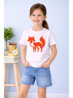 MALKIAT - Girls White Sneaky Fox Printed Cotton T-shirt