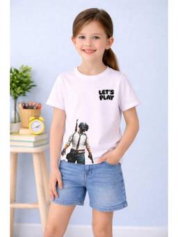 MALKIAT - Girls White Battle Ready Printed Cotton T-shirt