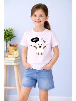 MALKIAT - Girls White Little Boo Dog Printed Cotton T-shirt