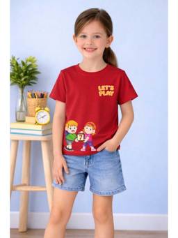 MALKIAT - Girls Red No Quit Kid Printed Cotton T-shirt