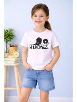 MALKIAT - Girls White Little Power Kid Printed Cotton T-shirt