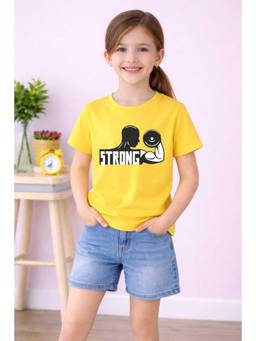 MALKIAT - Girls Yellow Little Power Kid Printed Cotton T-shirt