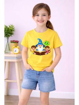MALKIAT - Girls Yellow Spell And Play Printed Cotton T-shirt