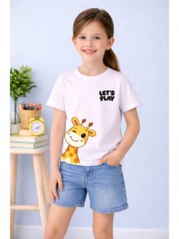 MALKIAT - Girls White Happy Giraffe Buddy Printed Cotton T-shirt