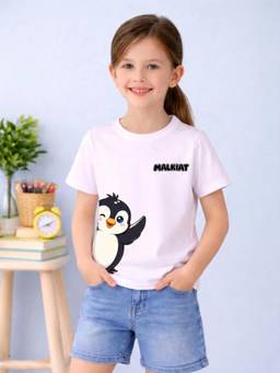 MALKIAT - Girls White Little Penguin Joy Printed Cotton T-shirt