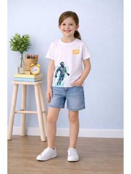 MALKIAT - Girls White Let’S Play Flying Robot Printed Cotton T-shirt