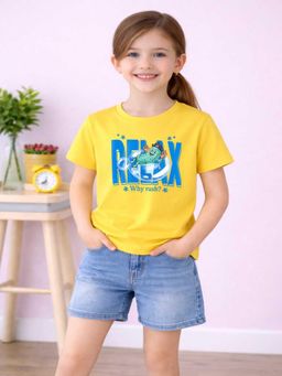 MALKIAT - Girls Yellow Bubble Mood Printed Cotton T-shirt