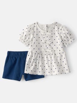 Carter's - Navy Blue And White Polka Dots Top & Short Set