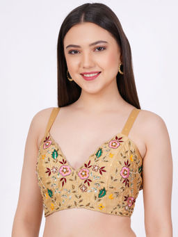 Sufiza Lifestyle - Tapeta Silk Golden Hand Embroidered Zardozi Stitched Blouse