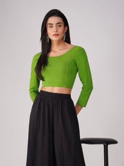 Swtantra - Women Comfort Ease 4-Way Stretch Menhdi Green Three Fourth Sleeve Stitched Blouse