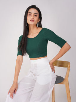 Swtantra - Women Comfort Ease 4-Way Stretch Green Short Sleeve Stitched Blouse