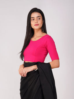 Swtantra - Women Comfort Ease 4-Way Stretch Fuchsia Short Sleeve Stitched Blouse