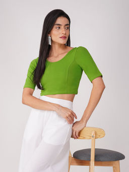 Swtantra - Women Comfort Ease 4-Way Stretch Menhdi Green Short Sleeve Stitched Blouse