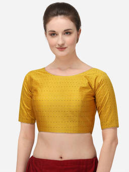 Amrutam Fab - Womens Jacquard Yellow Stiched Blouse With Boat Neck