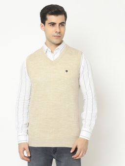 CRIMSOUNE CLUB - Men Beige Sweater Vest With Logo Crest