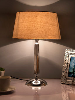 Homesake - Cubist Chrome Lamp With Khadi Shade