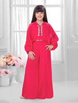 Tiny Kingdom - Georgette Woven Full Sleeveless Floral Top with Palazzo - Pink