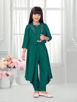 TINY BABY - Synthetic Woven Top and Dhoti With Jacket - Green