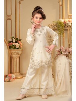 Lagorii - Embroidered Top with Palazzo and Dupatta Cream