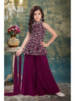 Lagorii - Zari Embroidered Top with Palazzo and Dupatta Purple