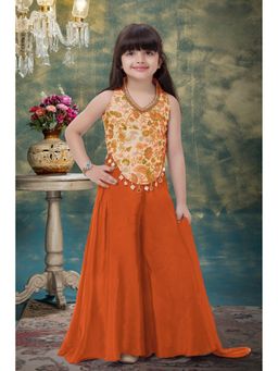 Lagorii - Embroidered Sleeveless Top With Flowy Palazzo Orange