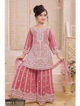 Lagorii - Embroidered Kurti and Palazzo with Dupatta Pink