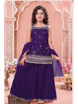 Lagorii - Embroidered Kurti and Palazzo with Dupatta Purple