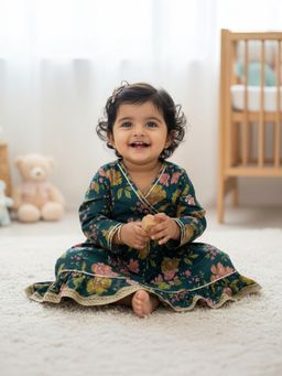 Baby Moo - Cotton Woven Knee Length Ethnic Dresses - Green