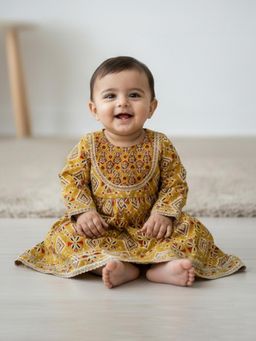 Baby Moo - Cotton Woven Full Sleeves Lehenga Choli - Mustard