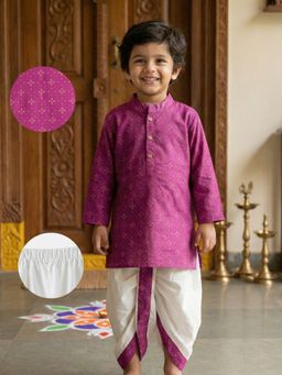 Desi Soota - Boys Magenta Cotton Floral Kurta With Dhoti