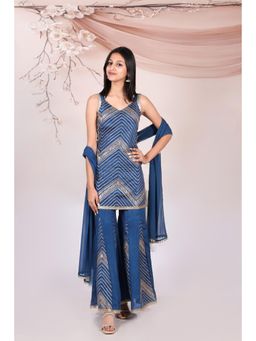 Titrit - Crepe Kurti with Sharara and Dupatta-Blue