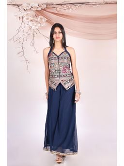 Titrit - Embroidered Georgette Short Kurti with Palazzo-Green