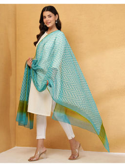 Fabindia - Blue Cotton Silk Hand Block Printed Dupatta