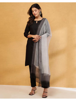 Fabindia - Black Cotton Silk Hand Block Printed Dupatta