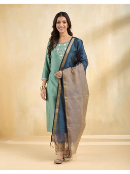 Fabindia - Teal Cotton Silk Blend Dupatta