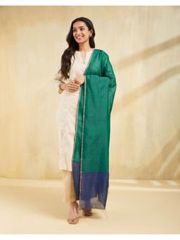 Fabindia - Green Viscose Silk Blend Hand Woven Dupatta