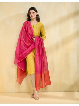 Fabindia - Pink Viscose Silk Blend Hand Woven Dupatta
