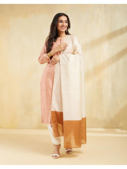 Fabindia - Natural Viscose Silk Blend Hand Woven Ivory Dupatta