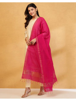 Fabindia - Pink Cotton Silk Blend Chanderi Dupatta
