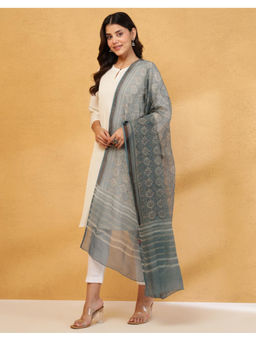Fabindia - Grey Cotton Silk Dabu Printed Dupatta