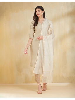 Fabindia - Natural Cotton Silk Blend Ivory Dupatta