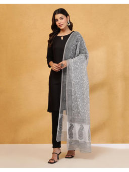 Fabindia - Natural Cotton Silk Hand Block Printed Off White Dupatta