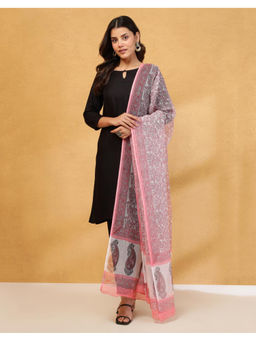Fabindia - Natural Cotton Silk Hand Block Printed Pink Dupatta