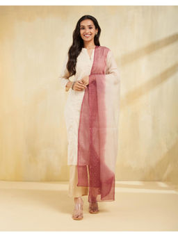 Fabindia - Pink Cotton Silk Embroidered Dupatta